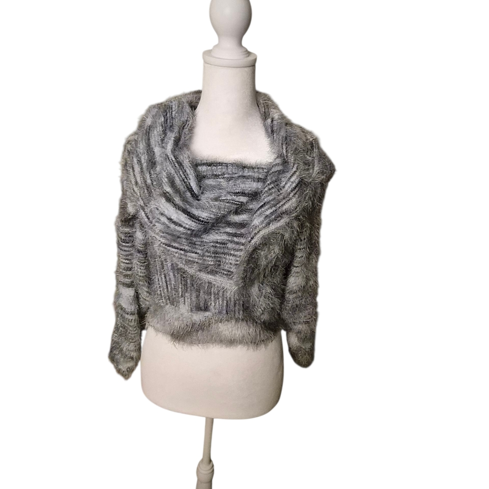 bebe Fuzzy Gray Cowl Neck Sweater